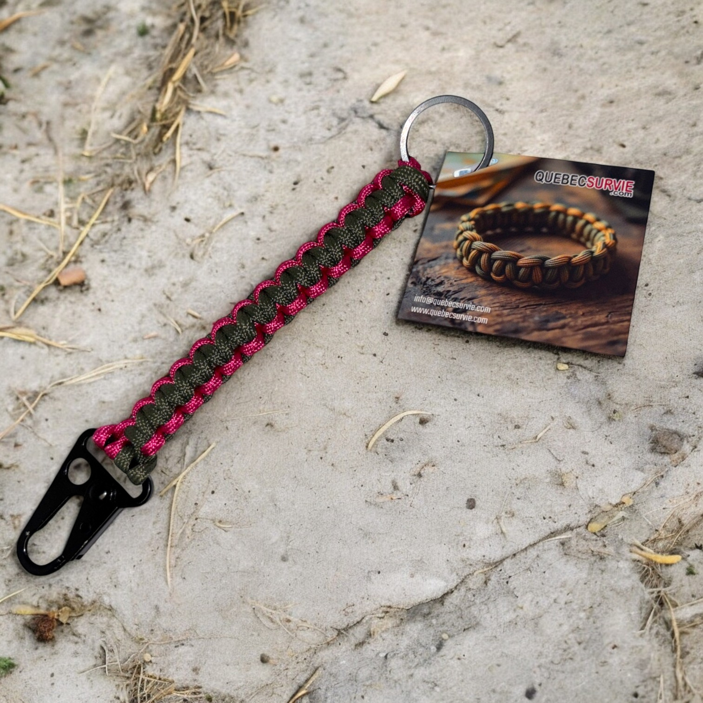 Paracord Keychain with Tactical Carabiner (Green+Pink)