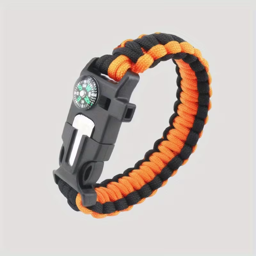 Bracelet de survie 5 en 1 en paracorde – boussole, sifflet et allume-feu