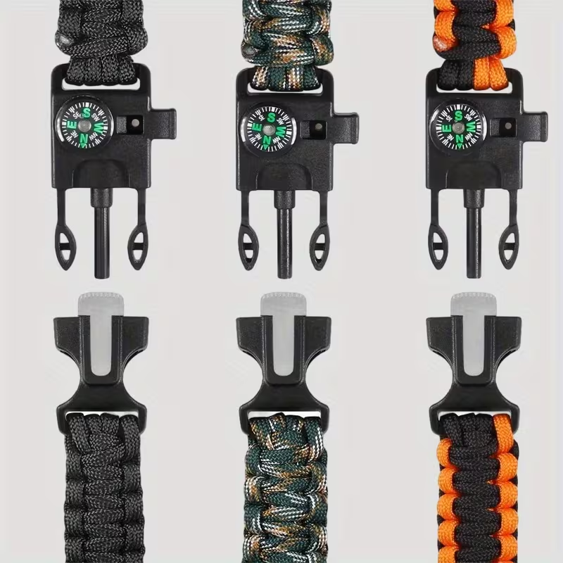 Bracelet de survie 5 en 1 en paracorde – boussole, sifflet et allume-feu