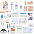 Contenu de la trousse de premiers soins de 200 pièces : pansements, compresses, ciseaux, pince et ruban médical
