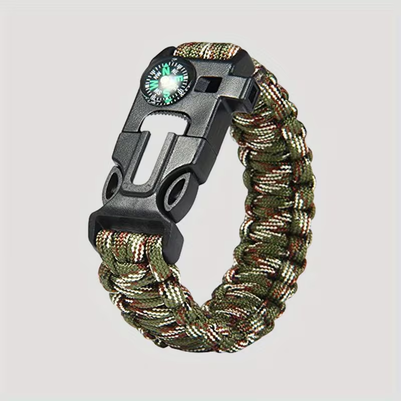 Bracelet de survie 5 en 1 en paracorde – boussole, sifflet et allume-feu