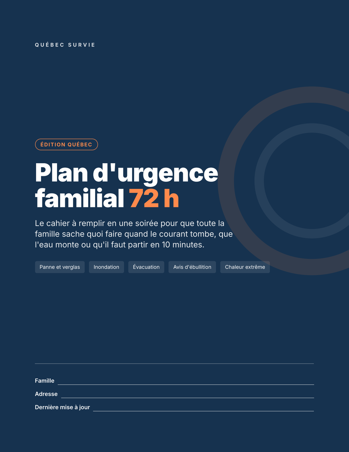 Plan d'urgence familial 72 h — Cahier imprimable (Édition Québec)