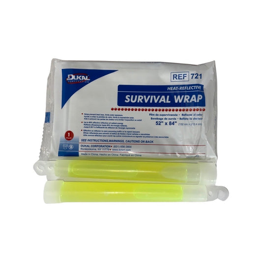 Emergency Blanket and 6'' Green Glow Stick, Refill Pack Québec Survie