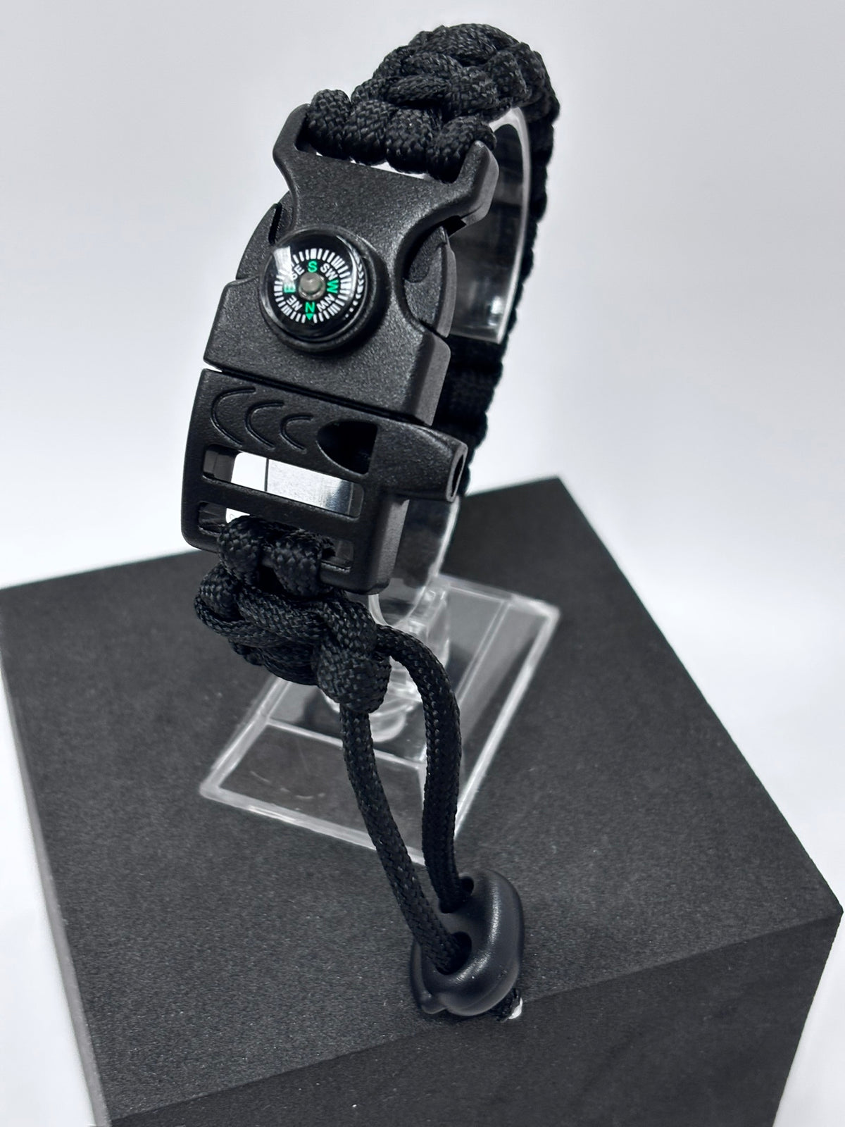 Bracelet de survie 3 en 1 en paracorde noir