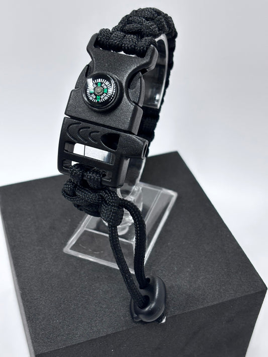 Bracelet de survie 3 en 1 en paracorde (noir)