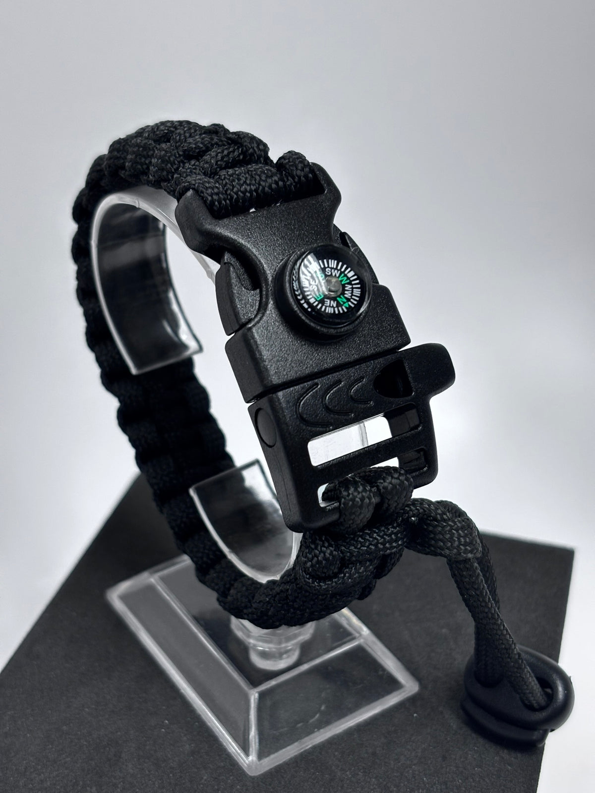 Bracelet de survie 3 en 1 en paracorde noir