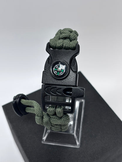 Bracelet de survie 3 en 1 en paracorde (vert armée)