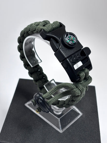 Bracelet de survie 3 en 1 en paracorde (vert armée)