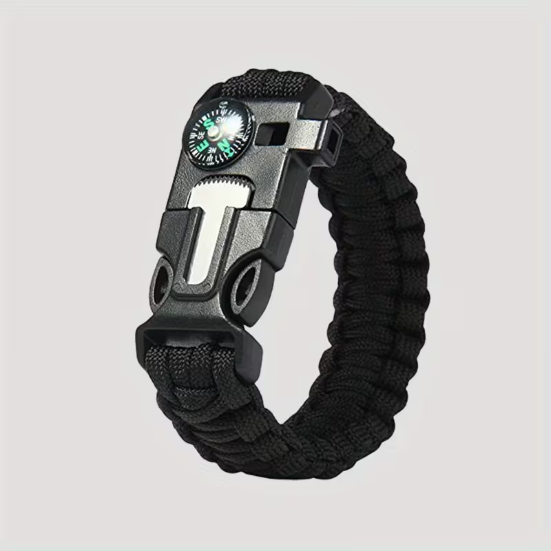 Bracelet de survie 5 en 1 en paracorde – boussole, sifflet et allume-feu