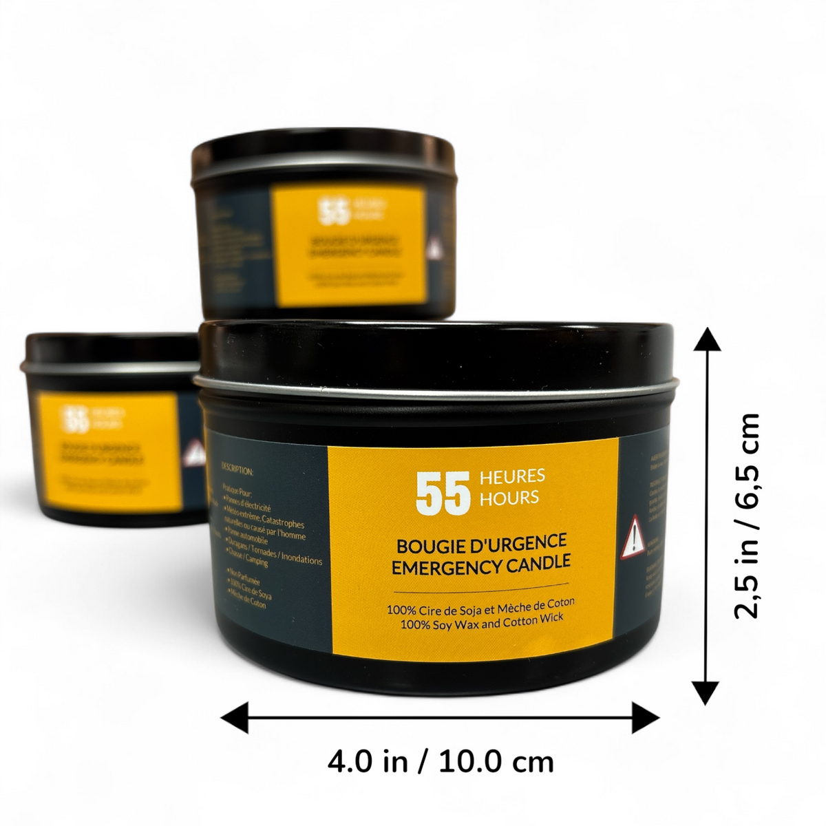 Chandelle de Survie 55 heures - 16 oz - Black Tin