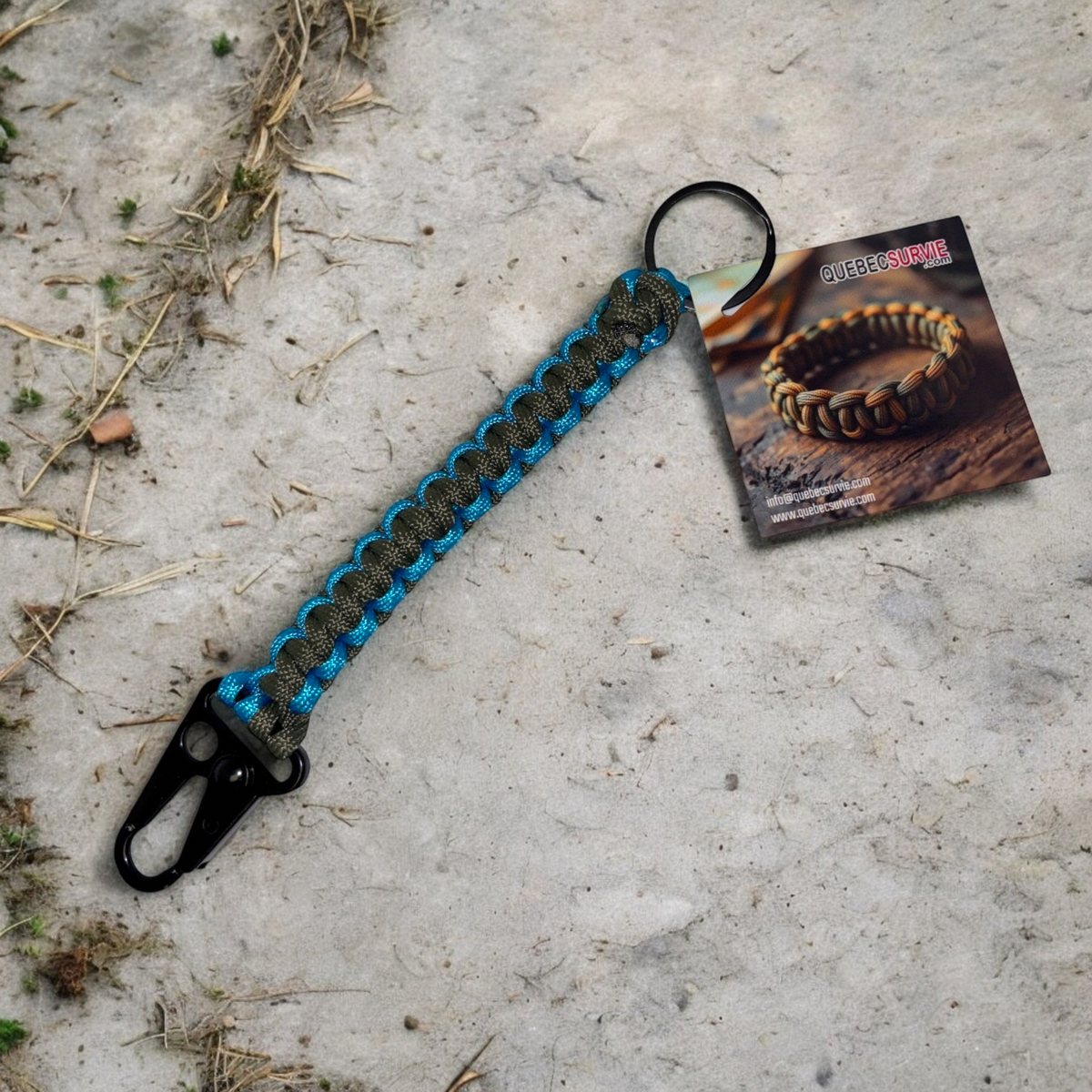 Paracord Keychain with Tactical Carabiner (Green+Blue)