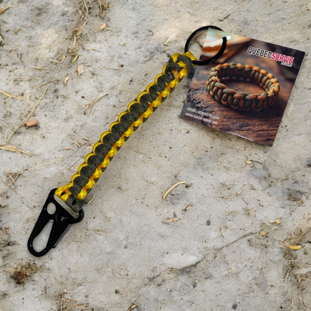Paracord Keychain with Tactical Carabiner (Green+Yellow)