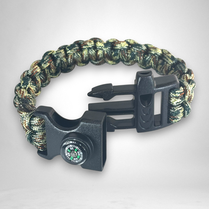 Bracelet de Survie en Paracorde 3 en 1 (Camouflage Vert)