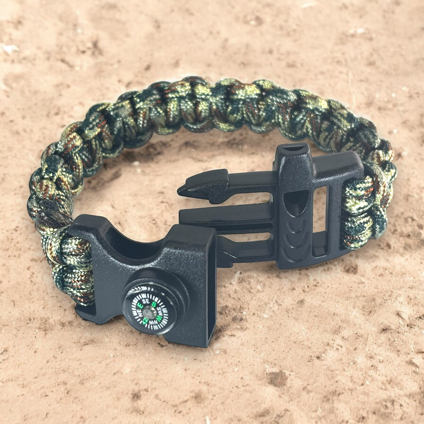 Bracelet de Survie en Paracorde 3 en 1 (Camouflage Vert)