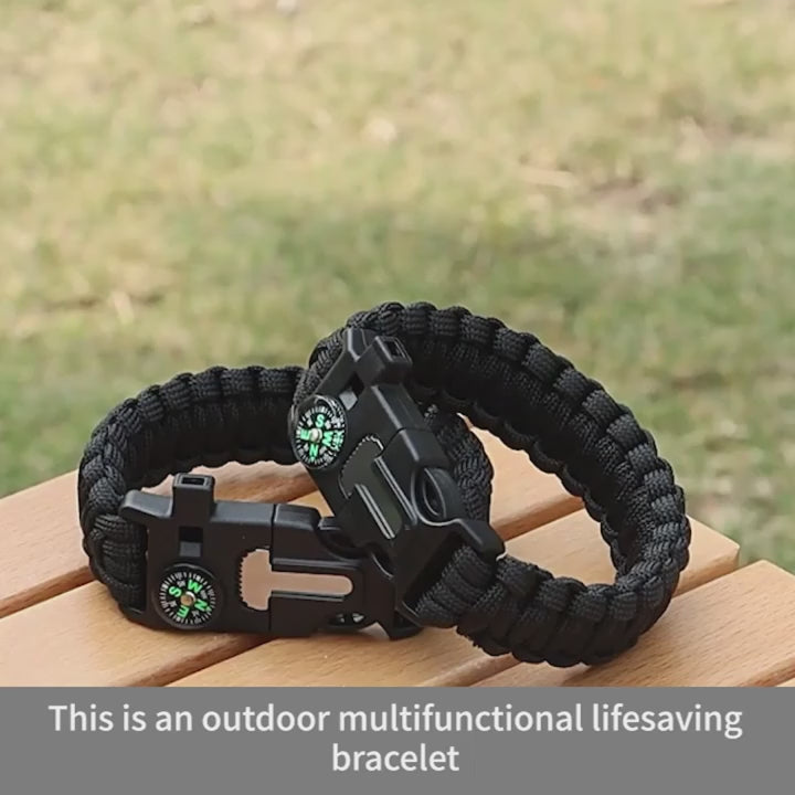 Bracelet de survie 5 en 1 en paracorde – boussole, sifflet et allume-feu